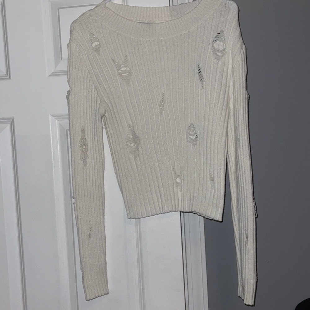 White distressed sweater just a little cropped, still in great condition